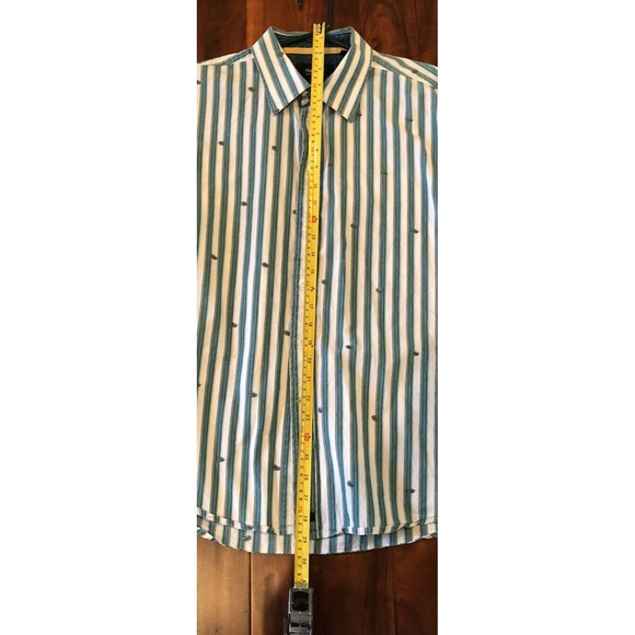 Nick (It) It Men's L Green Paisley Striped Long Sleeve Button Down Shirt - Picture 12 of 15